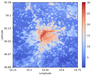  Annual number of tropical nights, defined as nights during which the 2m air temperature was always above 20°C, for the city of Prague. Source: VITO.
